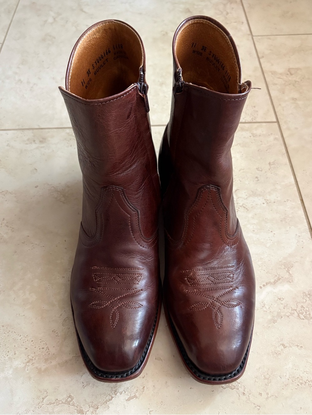 Boulet Ranch Hand Tan Leather Western Dress Ankle Boots Size  11 EEE Extra Wide - Picture 2 of 12